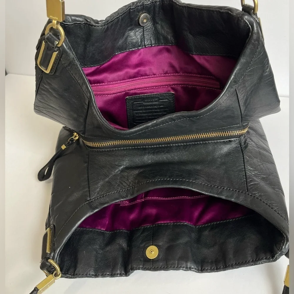 Coach Black Leather Madison Phoebe Gathered Twist Tote Bag